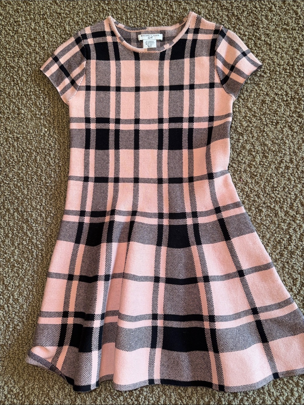 Sincerely Jules girl’s pink and black plaid dress size large (10) NWOT